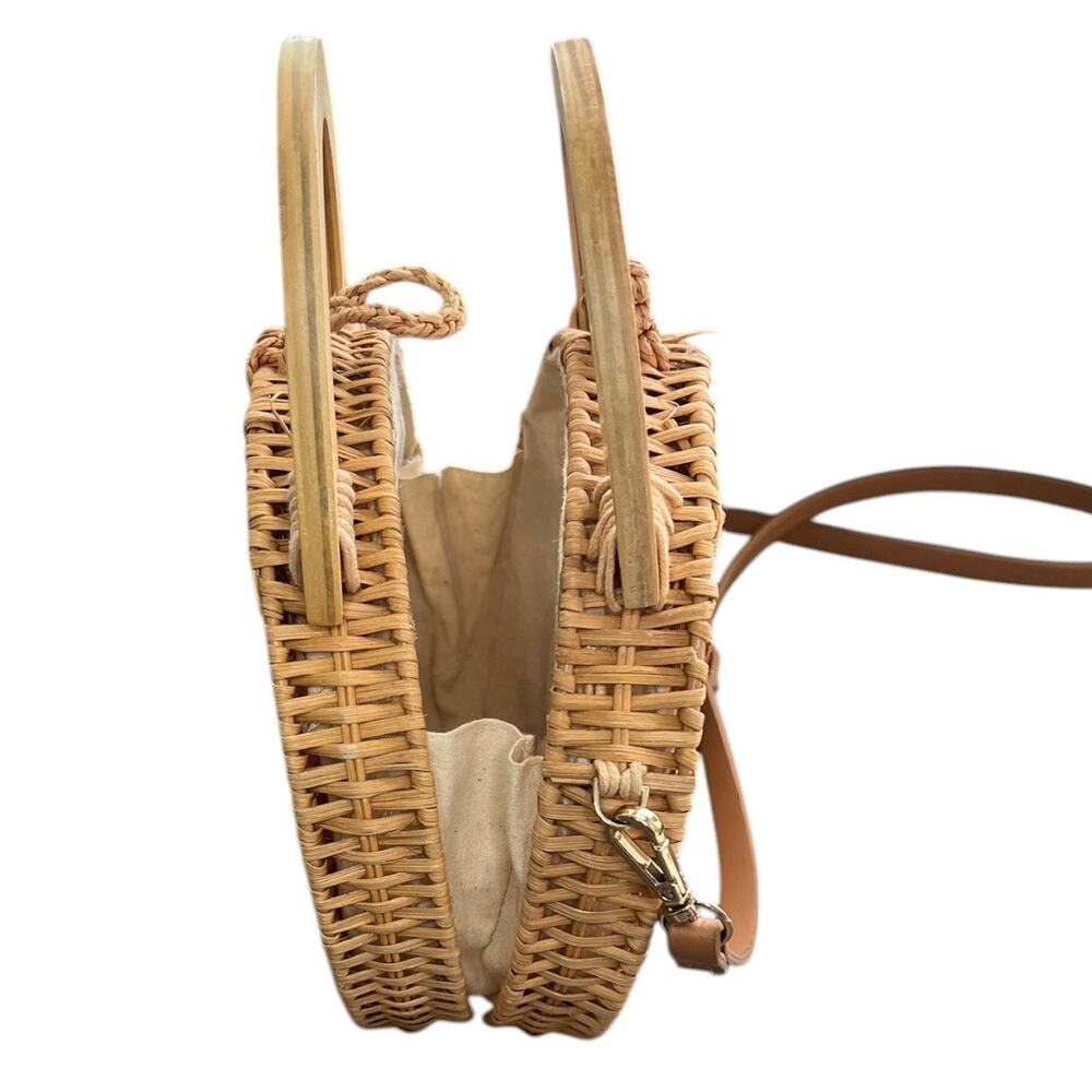 Zara round wicker basket crossbody purse coastal beachy cottagecore neutral - Picture 4 of 8